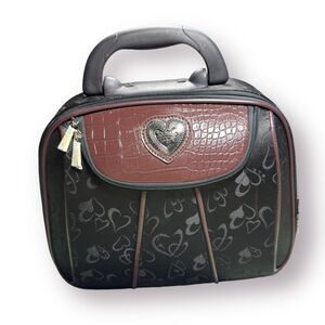 Overnight Bag Air Travel Carry-on‎ Luggage Heart Jacquard and Brown Croc Piping